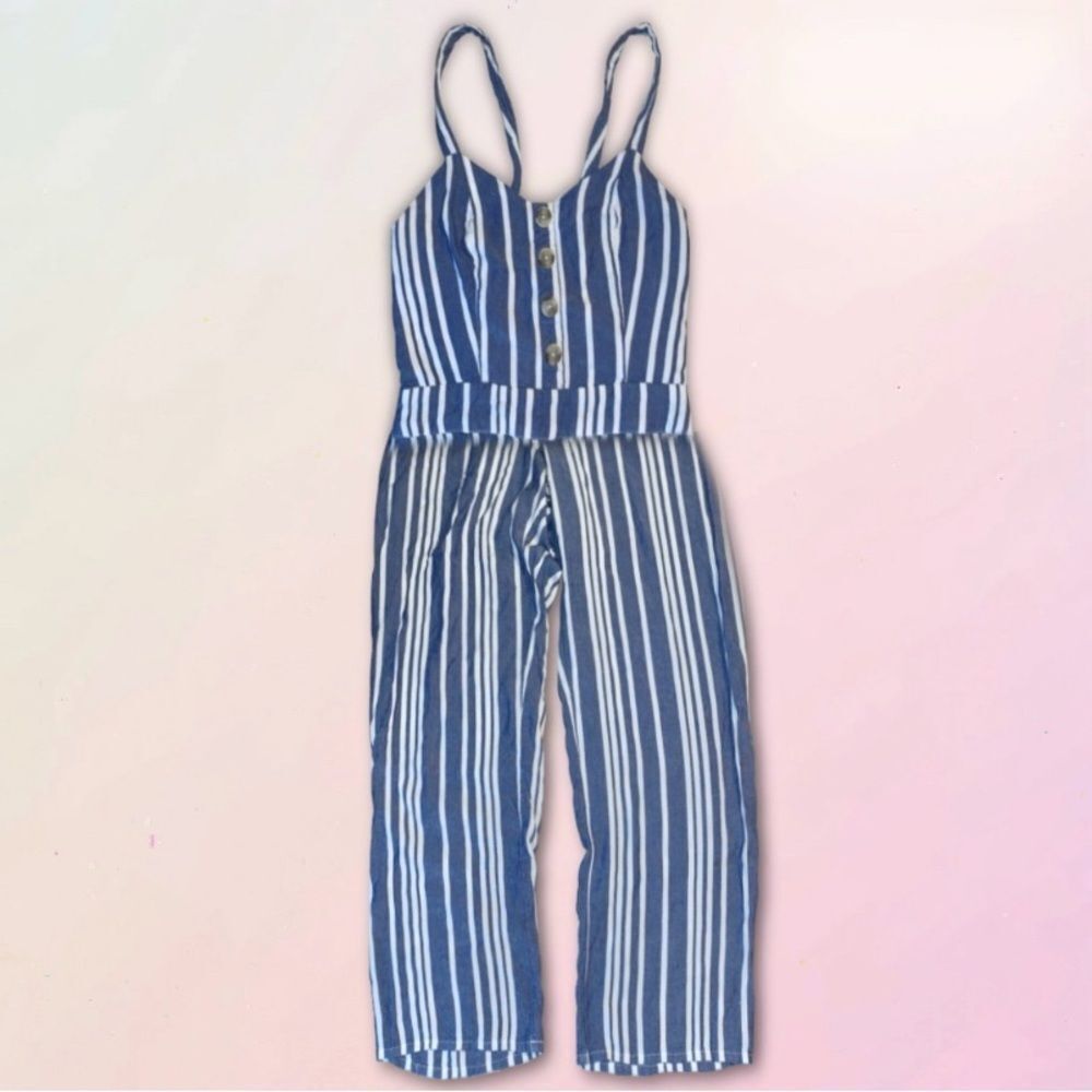 Express, Blue, Striped, Sleeveless, Backless, Wide Leg Jumper